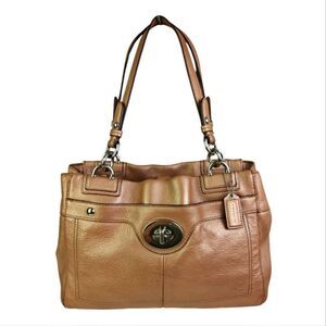 VTG COACH METALLIC GENUINE LEATHER TURN LOCK TOTE SHOULDER BAG HANDBAG PURSE
